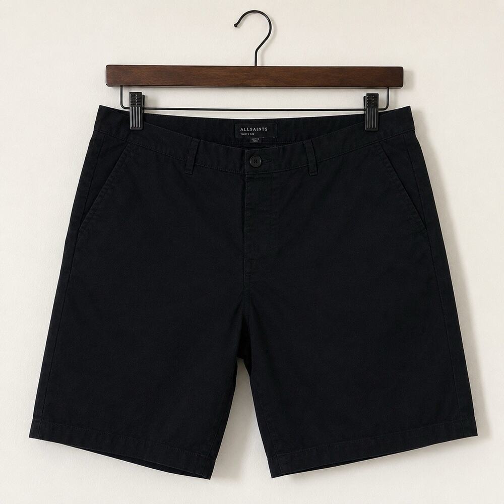 AllSaints Obalt Shorts Mens 36 Black Stretch Chino Casual Button Fly